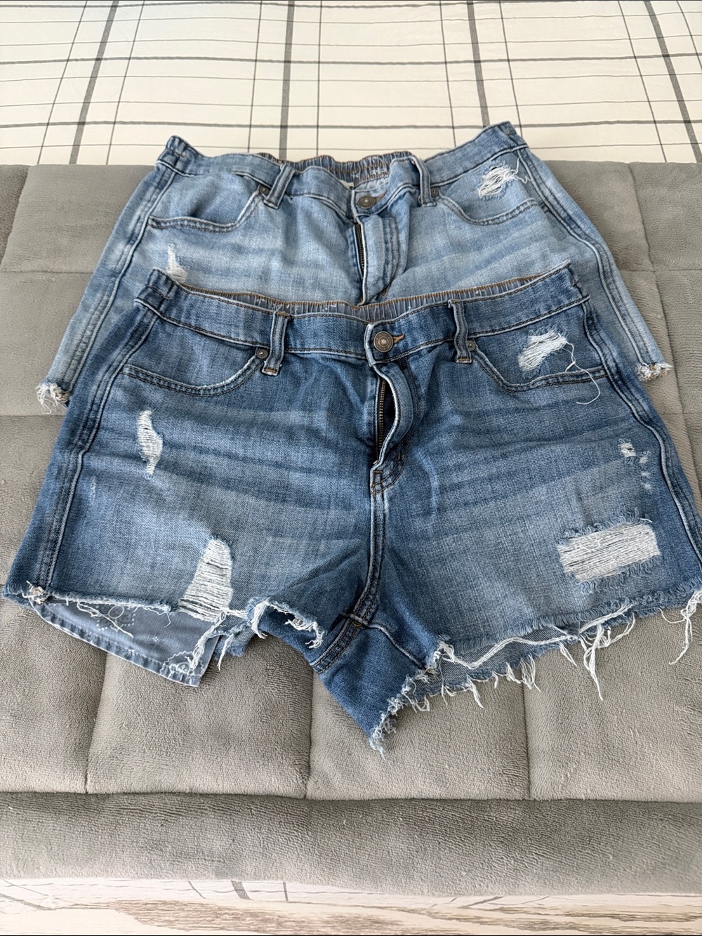 aerie Distressed Two-Tone Blue Denim Jean Shorts